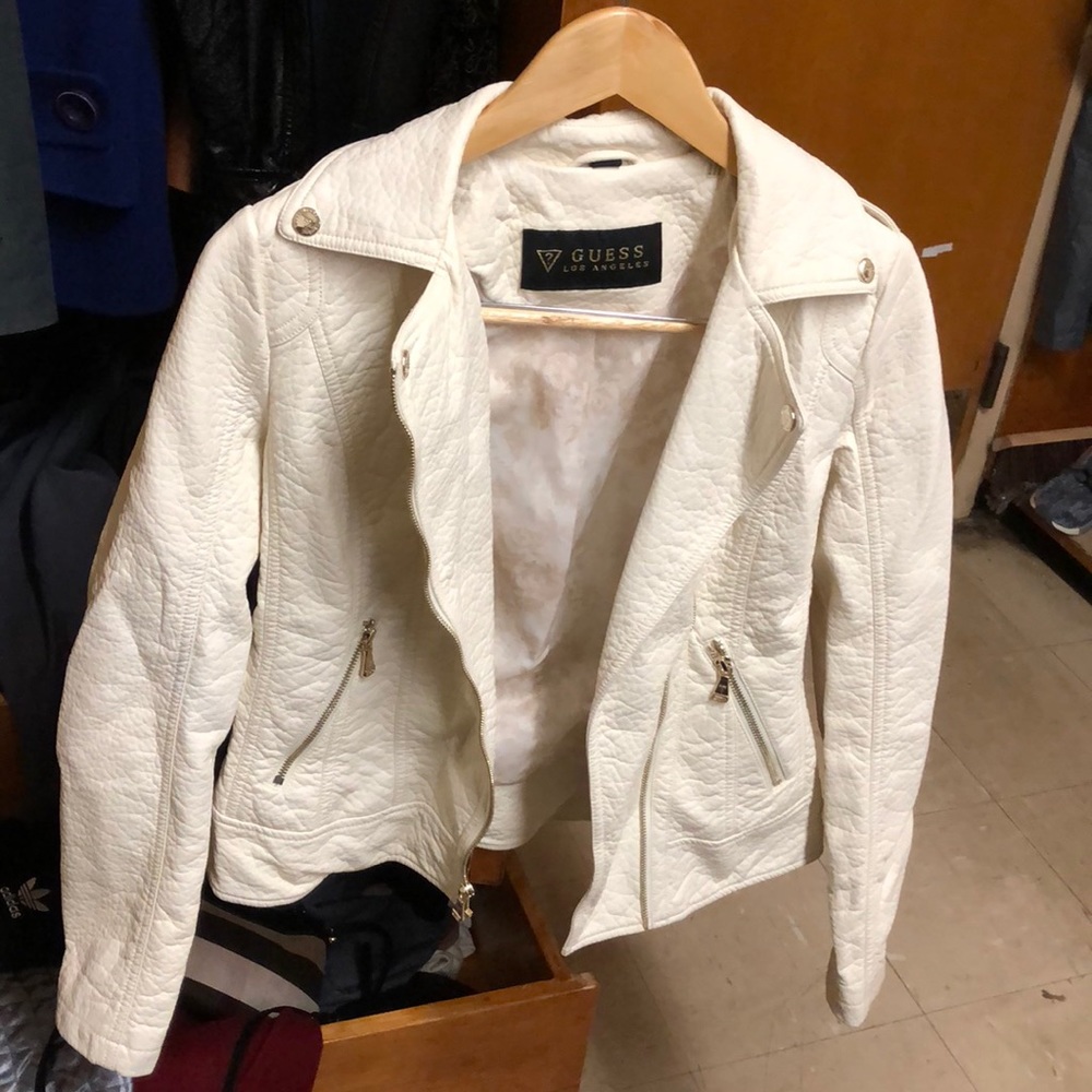 Guess white leather jacket